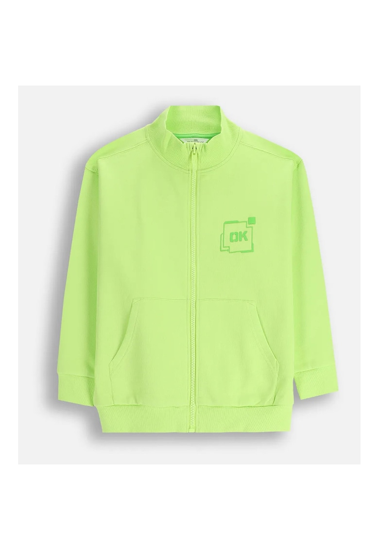 Hanorac  verde lime - bumbac - cu fermoar - pentru baieti