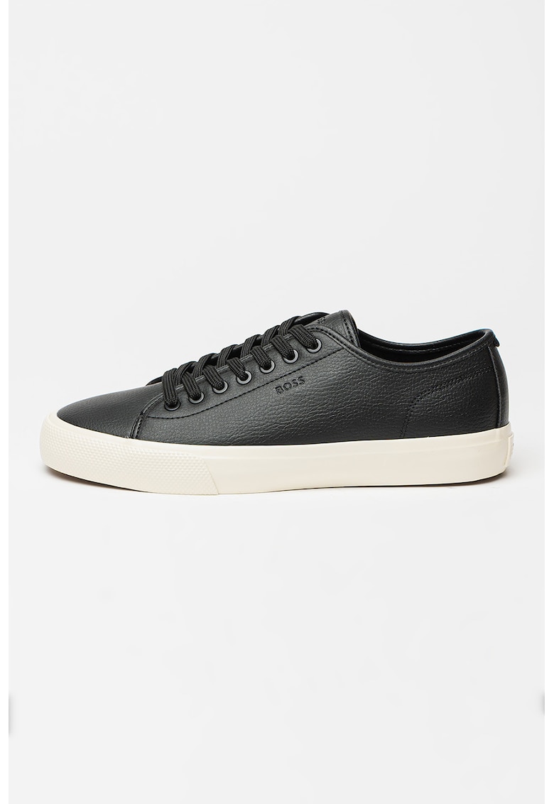Pantofi sport din piele ecologica cu detaliu cu logo in relief - Negru