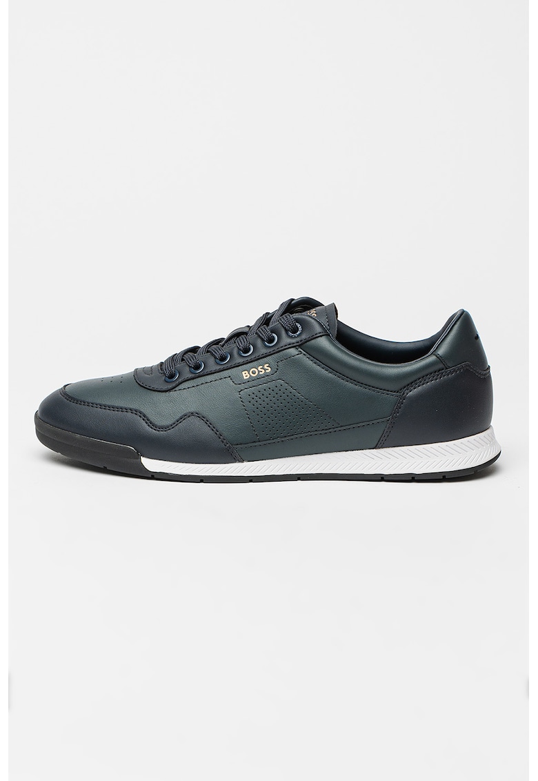 Pantofi sport din piele cu sireturi - Bleumarin