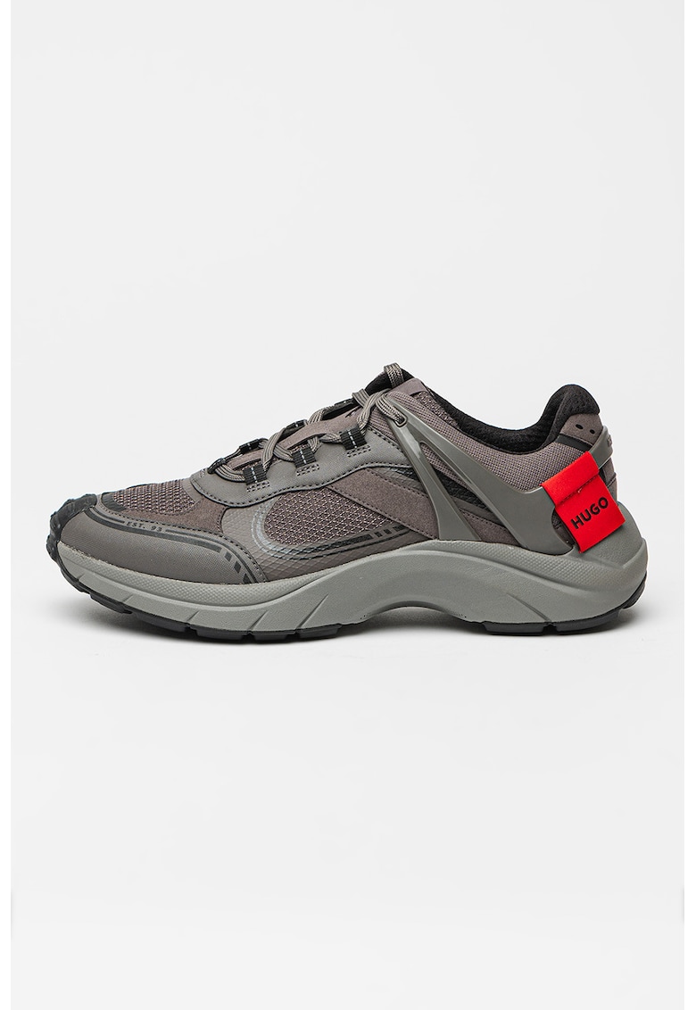 Pantofi sport cu garnituri din material textil cu sireturi - Gri inchis