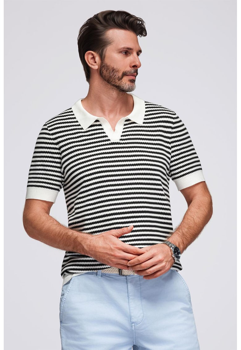Tricou polo cu dungi - Alb/Negru