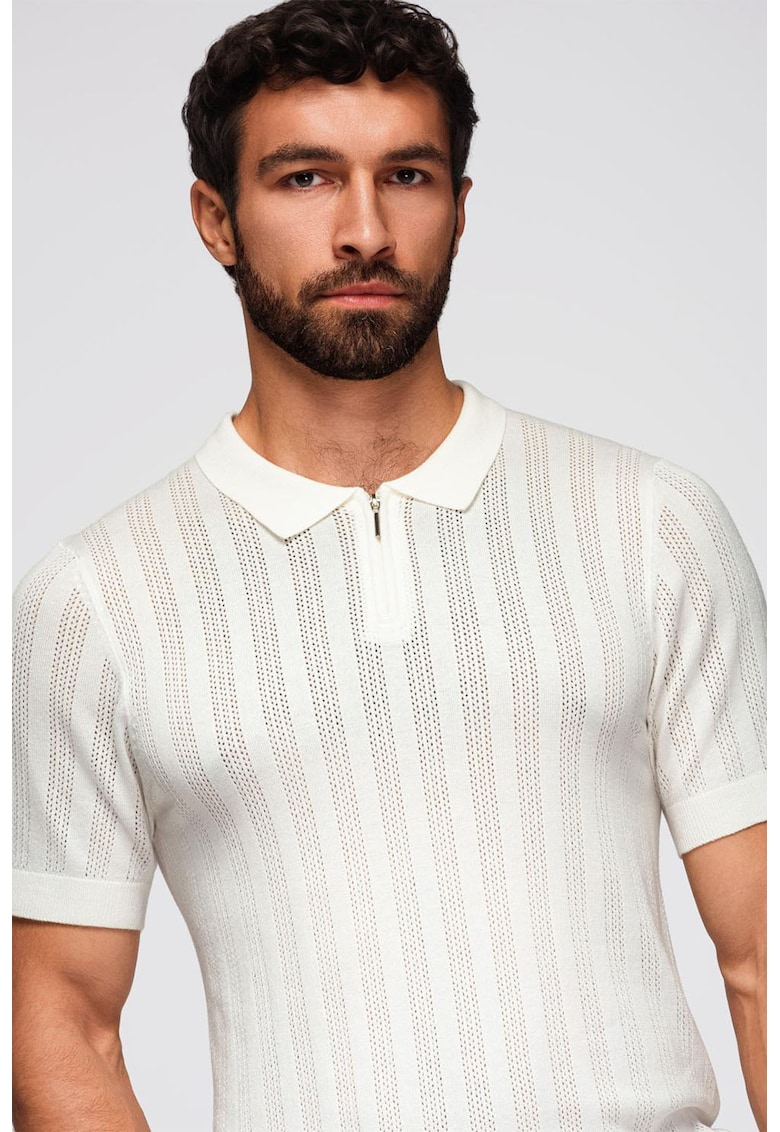 Tricou uni cu fenat cu fermoar - Alb