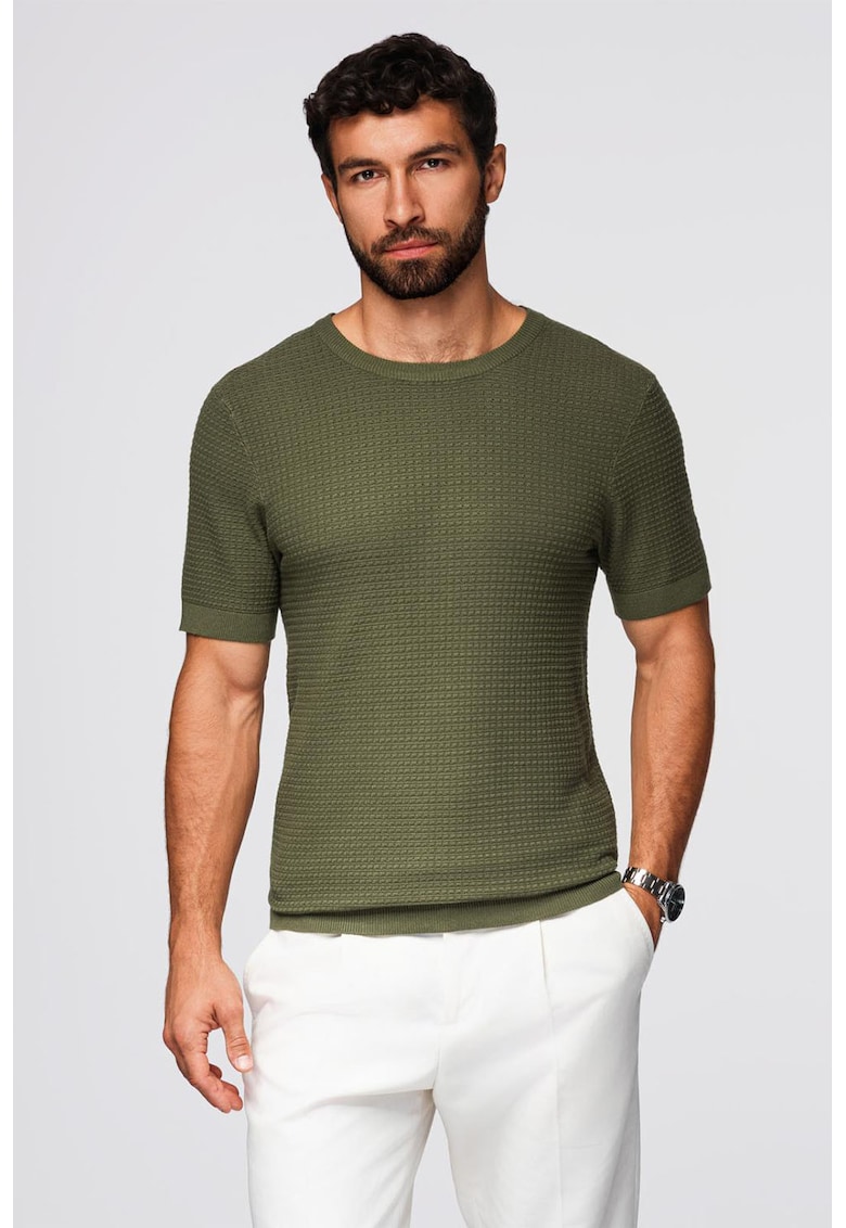 Tricou tricotat cu decolteu la baza gatului - Verde feriga