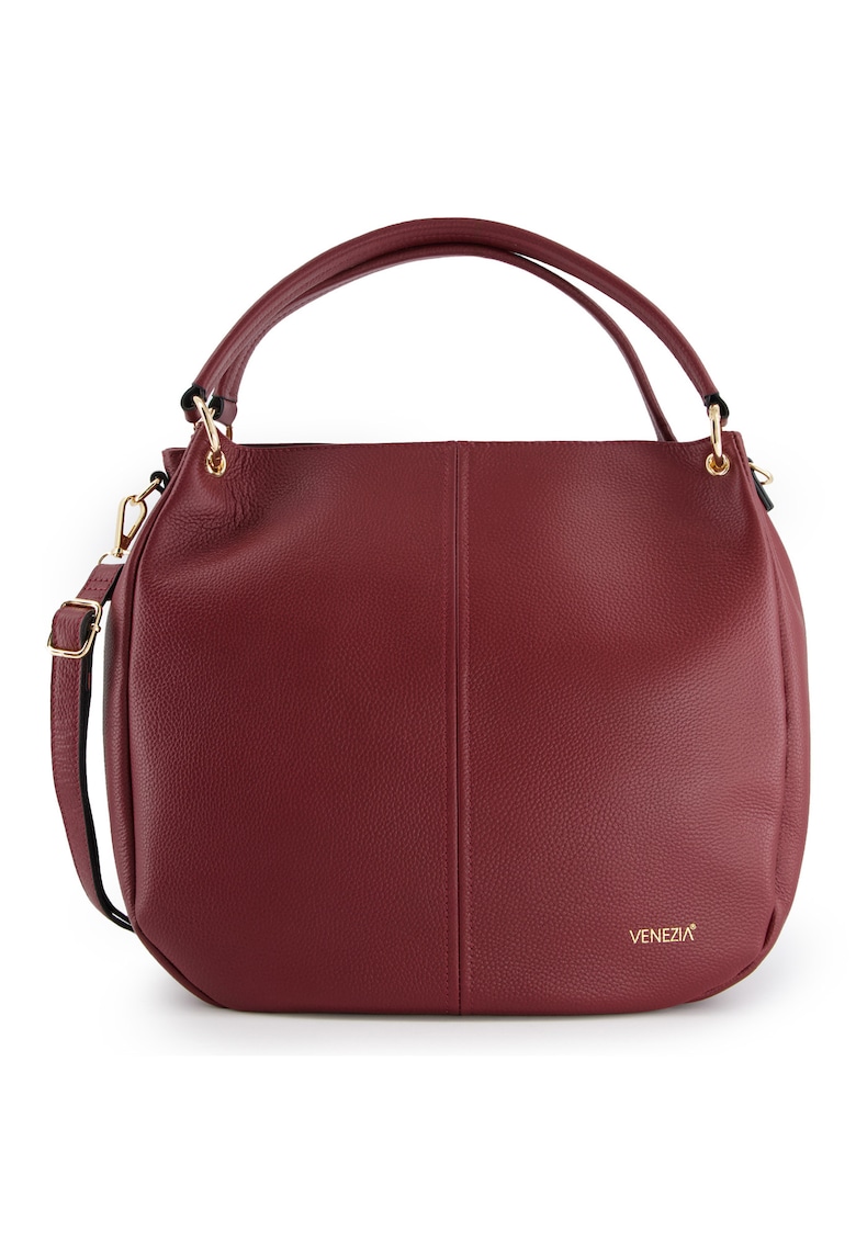 Geanta de umar  model Shopper - piele naturala - bordou - 36x32x14cm - curea detasabila - 2 buzunare interioare - 1 buzunar exterior
