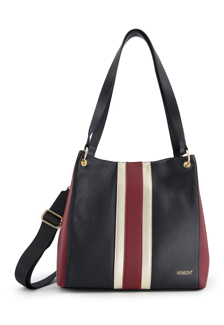 Geanta dama  shopper - piele naturala - multicolor - 31x33x9cm - 3 compartimente interioare - curea detasabila 150cm