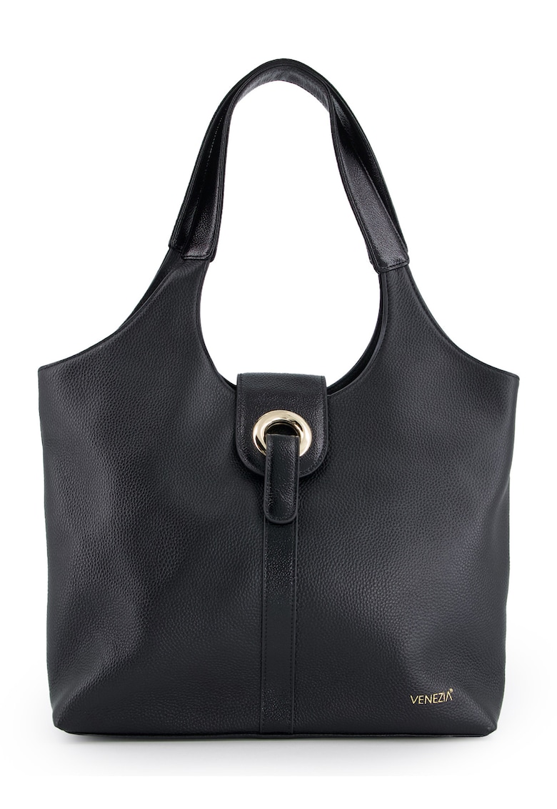Geanta dama  shopper - piele naturala - neagra - 32x35x9cm - 2 buzunare interioare - 1 buzunar exterior