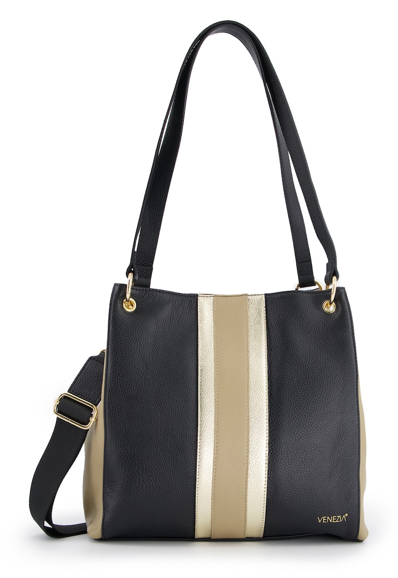 Geanta dama  shopper piele naturala multicolor 31x33x9cm cu 3 compartimente interioare - curea detasabila 150cm