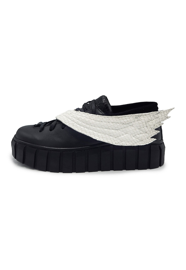 Pantofi sport din piele cu aplicatii aripa - Negru