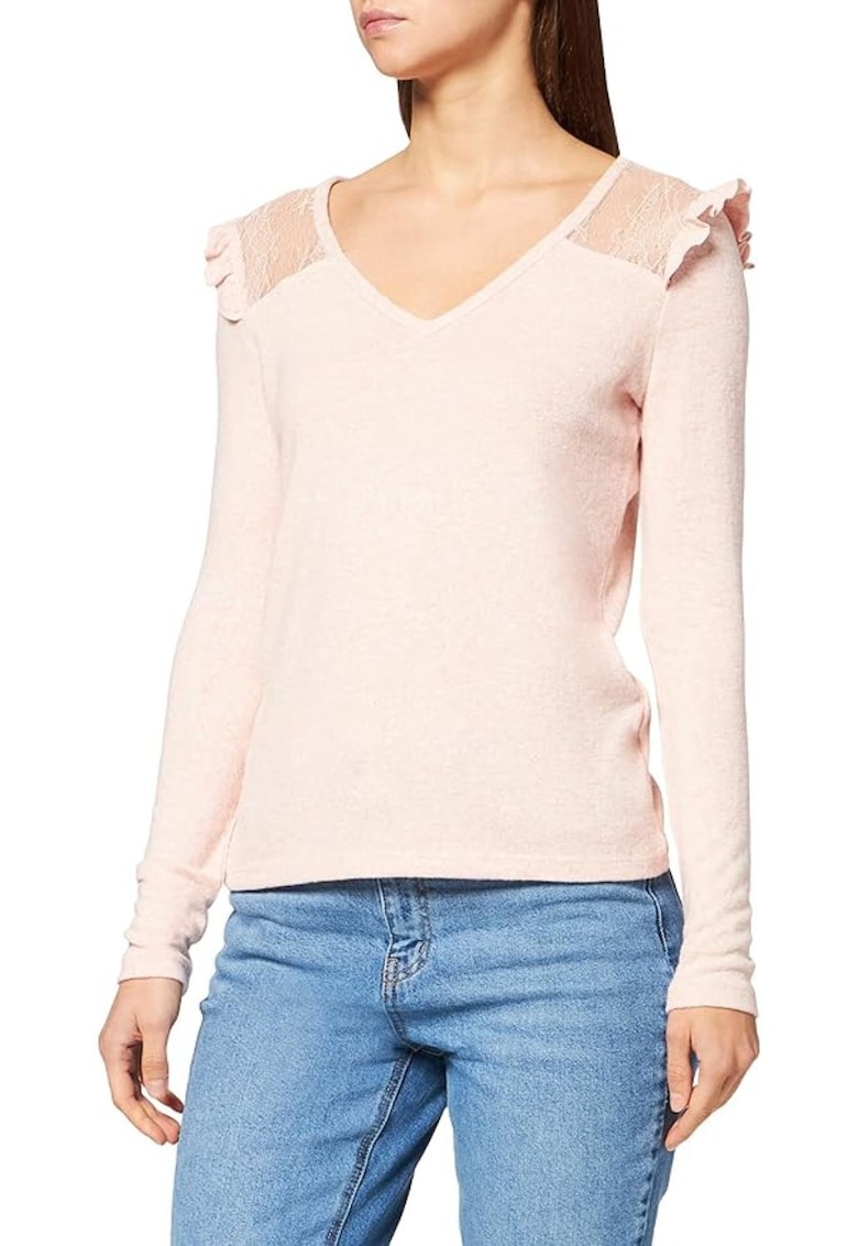 Pulover cu decolteu in V si insertie de dantela Betty -