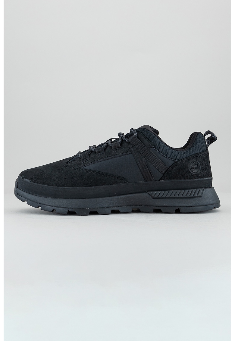 Pantofi sport low cut cu garnituri din piele intoarsa - Negru