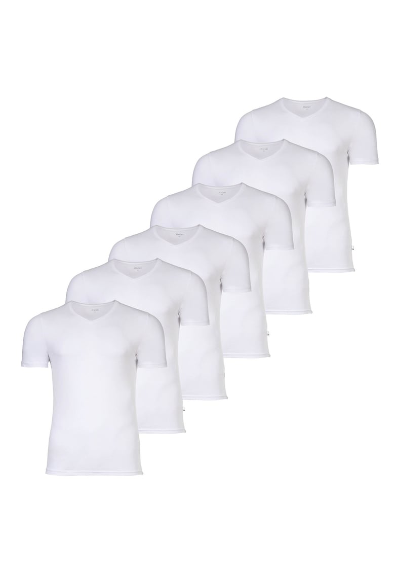 Set de tricouri din amestec de bumbac cu decolteu in V - 6 piese - Alb