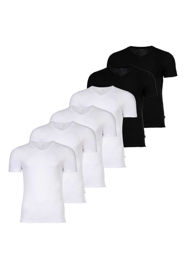 Set de tricouri din amestec de bumbac cu decolteu in V - 6 piese - Alb/Negru