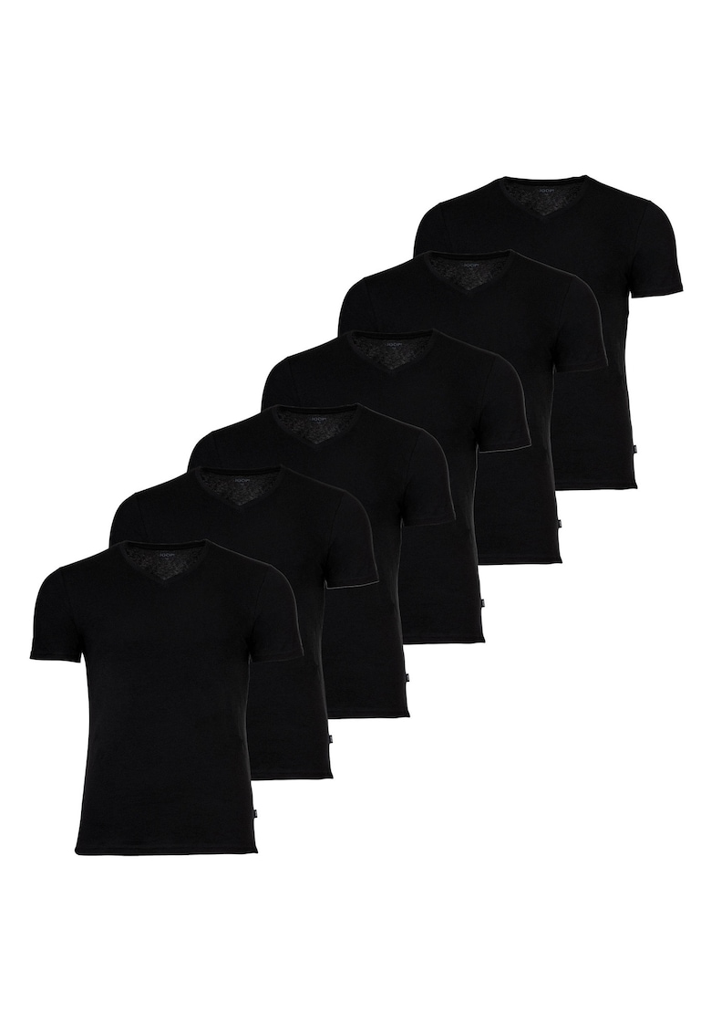 Set de tricouri din amestec de bumbac cu decolteu in V - 6 piese - Negru