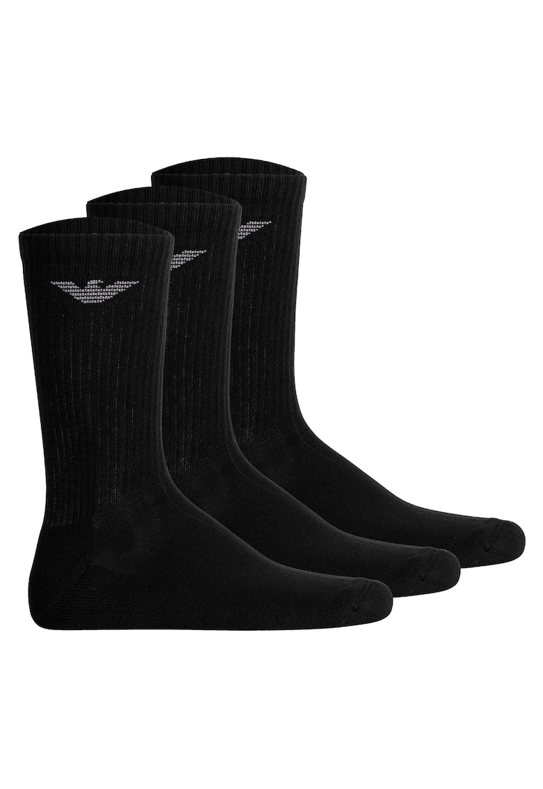 Set de sosete lungi cu logo - 3 perechi - Negru
