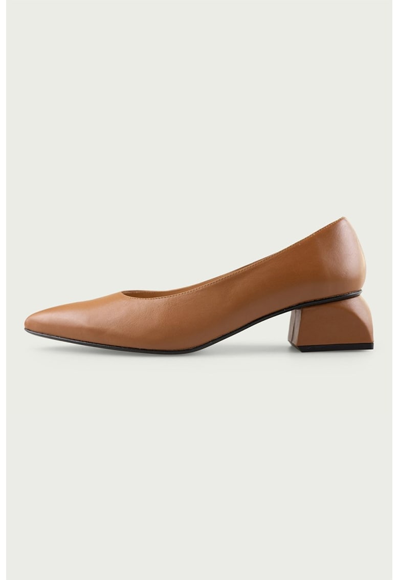 Pantofi din piele cu toc masiv - Caramel
