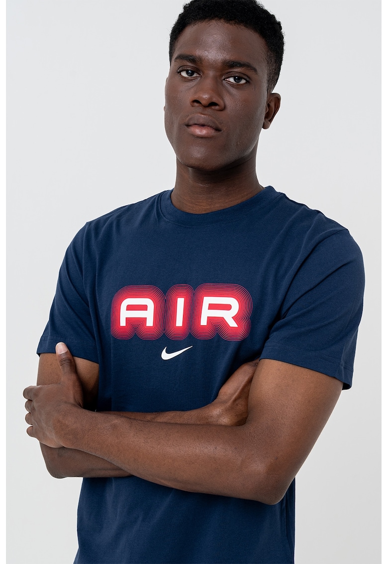Tricou de bumbac cu imprimeu logo - Rosu/Albastru indigo