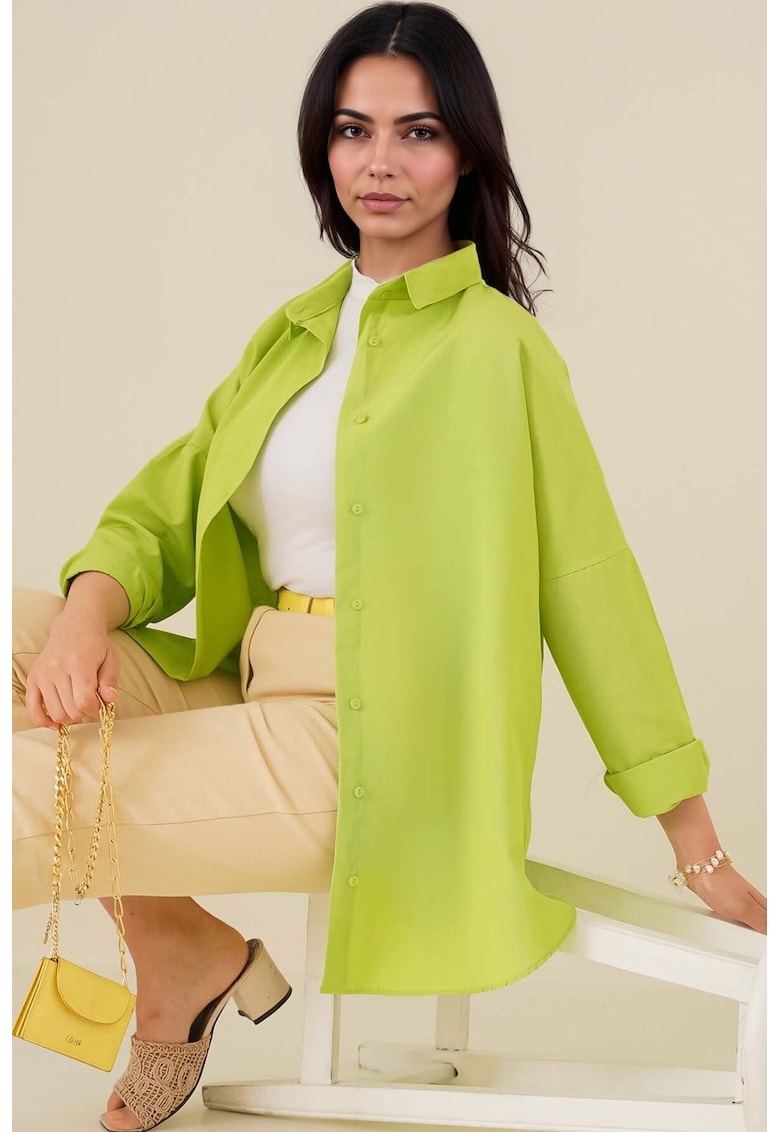 Camasa HiCCUP din poplin - croiala lejera - verde masliniu - bumbac si poliester - Verde masliniu
