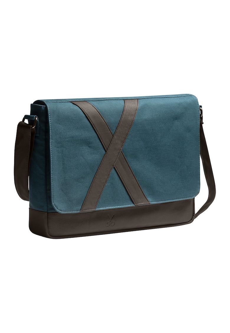 Geanta messenger unisex Nevend Asphalt - Negru/Albastru petrol - 32x41x6
