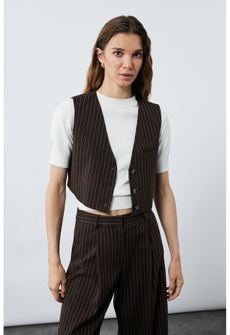 Sacou crop fara maneci - Alb/Maro