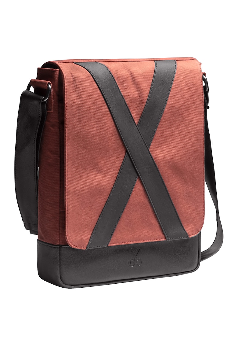 Geanta crossbody unisex - Negru/Caramiziu - 31x25x7