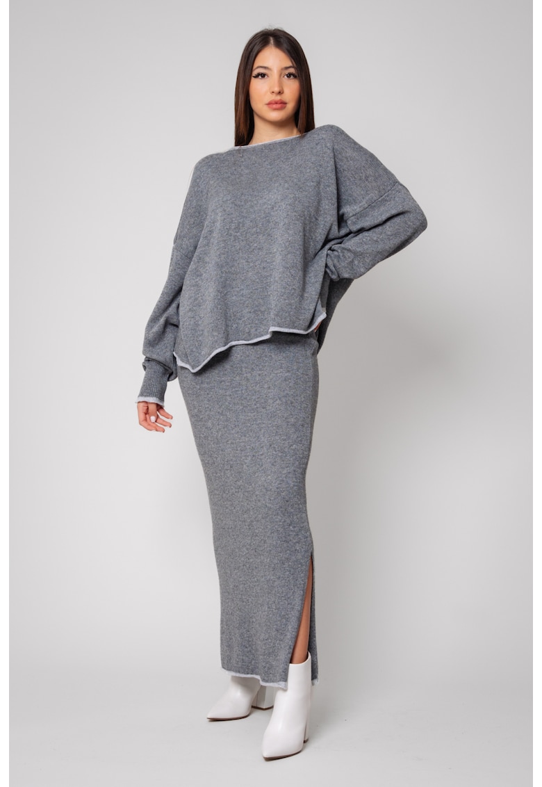 Set Sylvie cu fusta mix lana si casmir Grey 14613 - Gri
