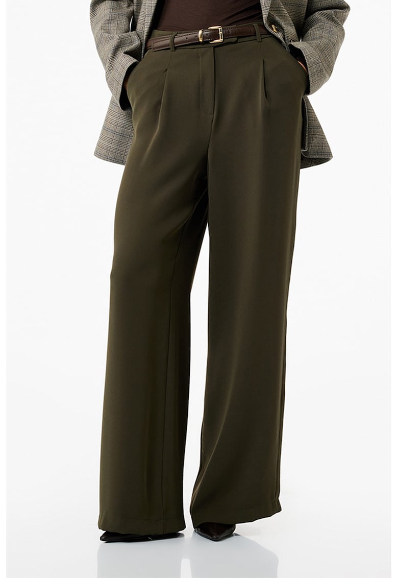 Pantaloni ampli cu pensa - Kaki inchis