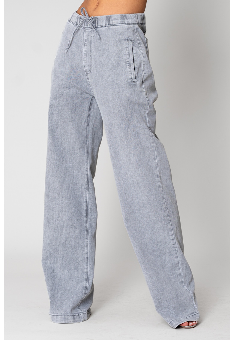 Blugi lungi din denim cu elastic Light Grey 15262 - Gri