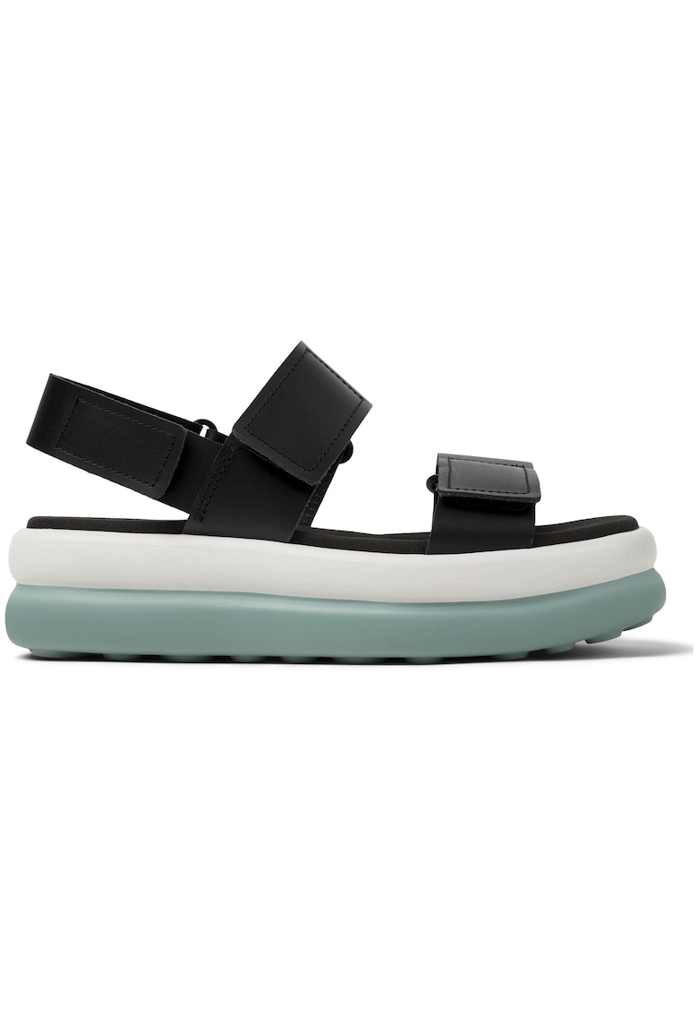 Sandale din piele cu talpa flatform si inchidere velcro - Negru