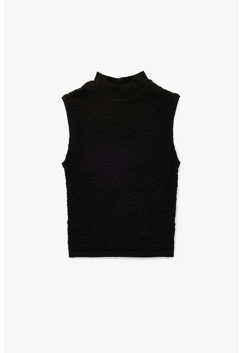 Bluza texturata cu guler inalt - Negru