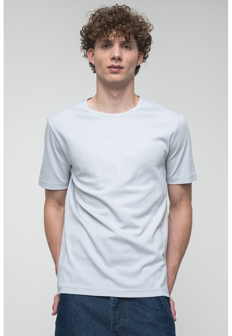 Tricou regular fit cu decolteu la baza gatului Future - Gri deschis
