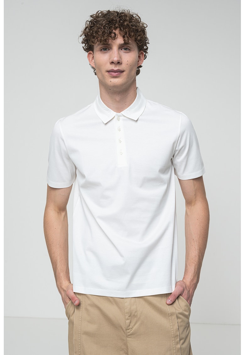 Tricou polo uni cu fenta cu nasturi - Alb