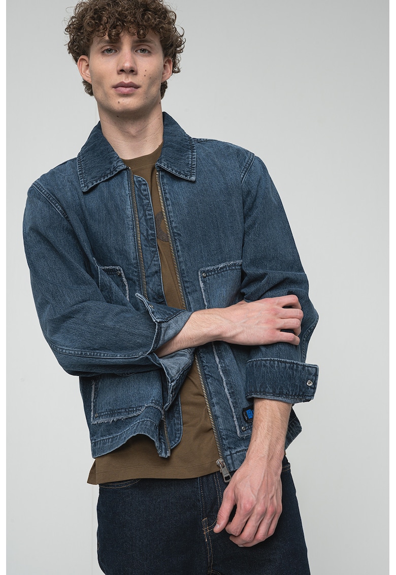 Jacheta din denim cu inchidere cu fermoar - Albastru inchis