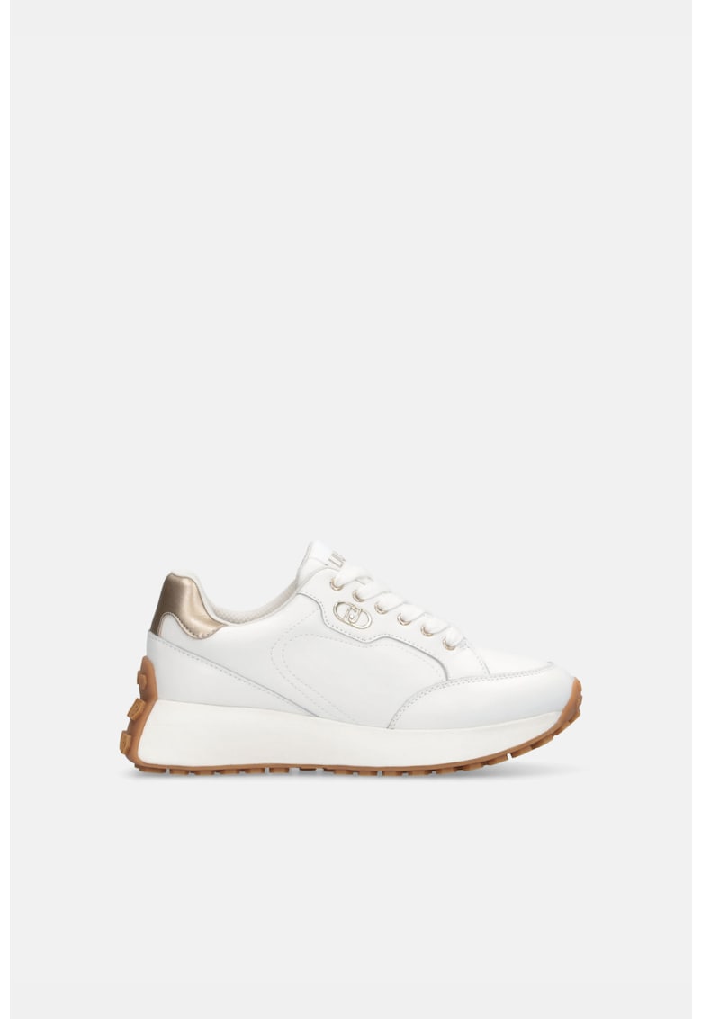 Pantofi sport flatform de piele si piele ecologica - Alb