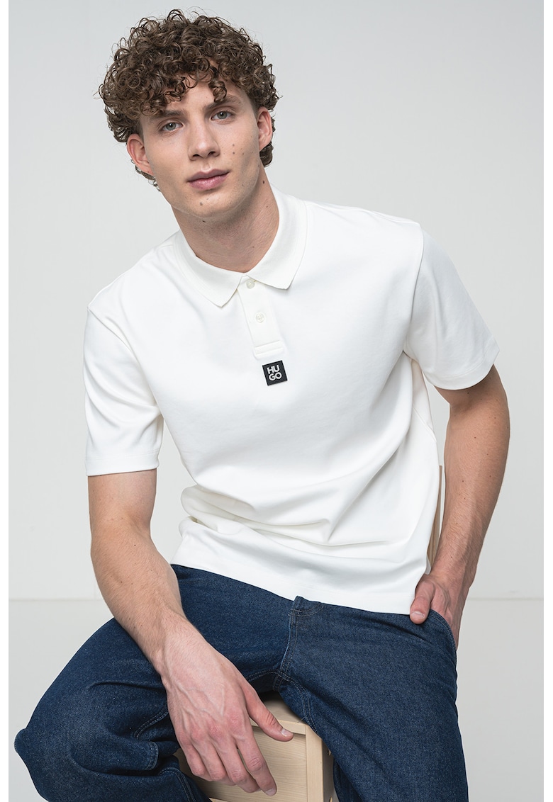 Tricou polo regular-fit de bumbac Deabono - Alb optic