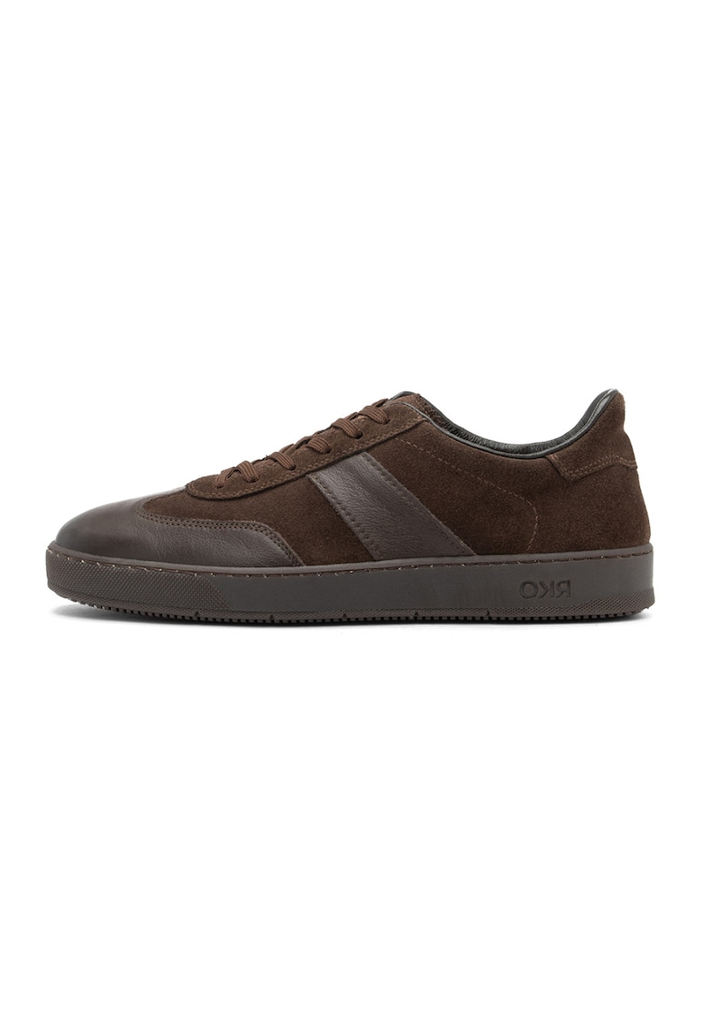 Pantofi sport din piele si piele intoarsa - Maro inchis