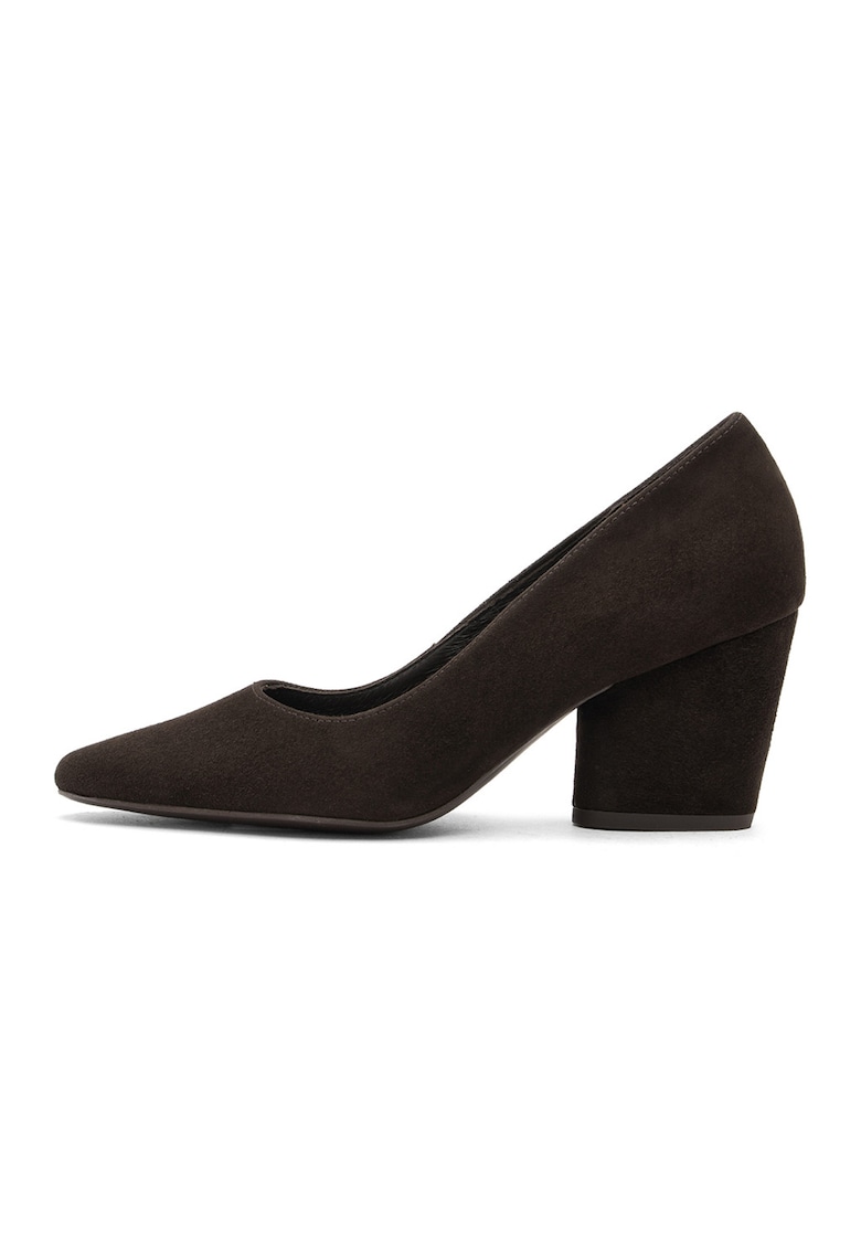 Pantofi de piele intoarsa cu toc masiv - Maro inchis