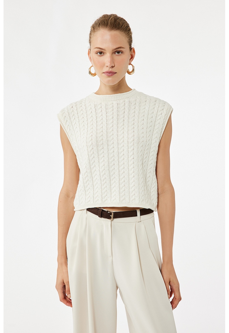 Pulover crop cu maneci scurte - Alb murdar