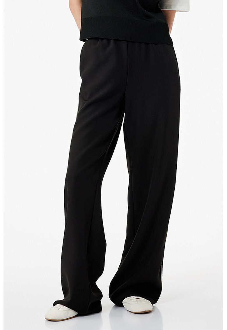 Pantaloni relaxed fit cu dungi - Negru