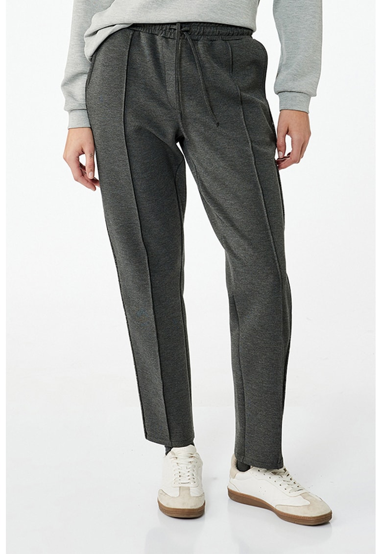 Pantaloni de trening cu snur si talie inalta - Gri inchis