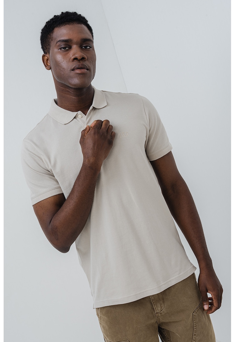 Tricou polo cu logo discret - Maro nisip