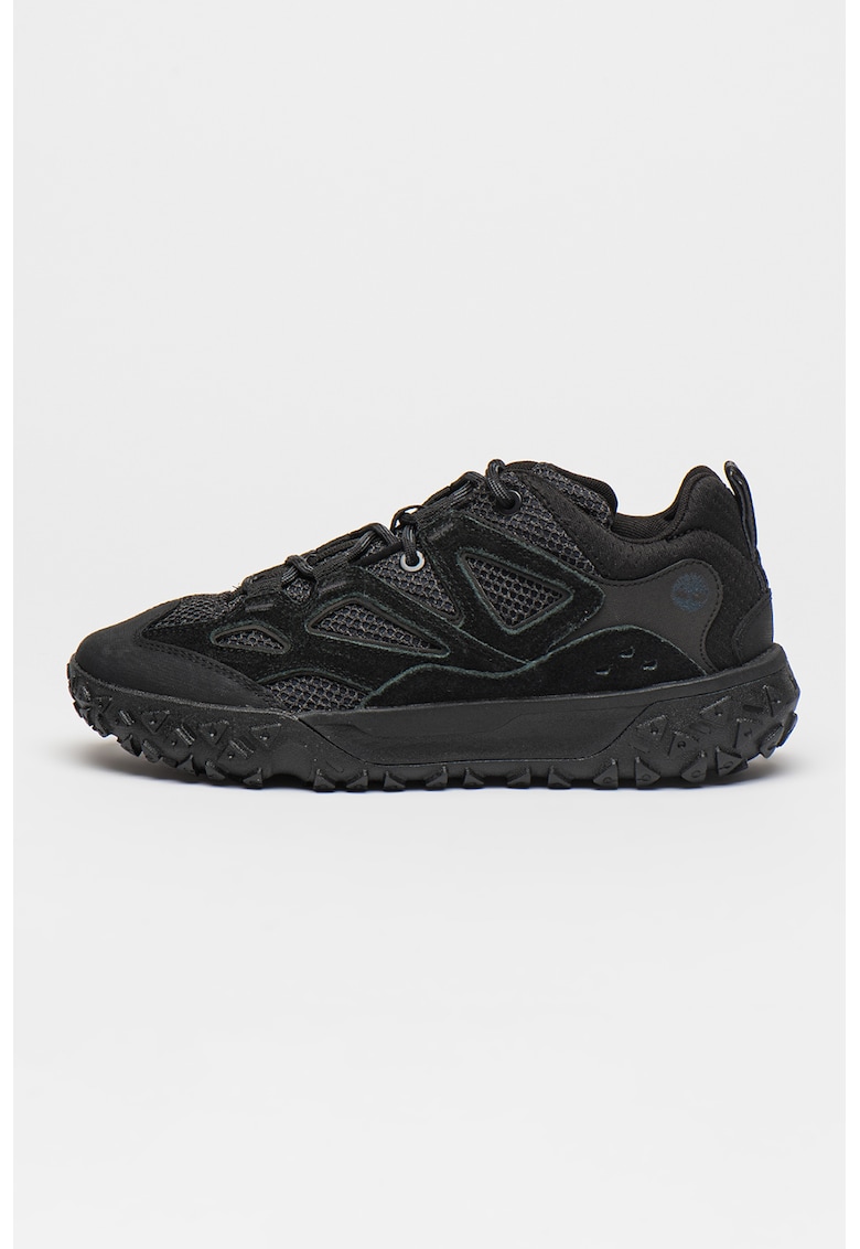 Pantofi sport din piele intoarsa cu insertii din plasa - Negru