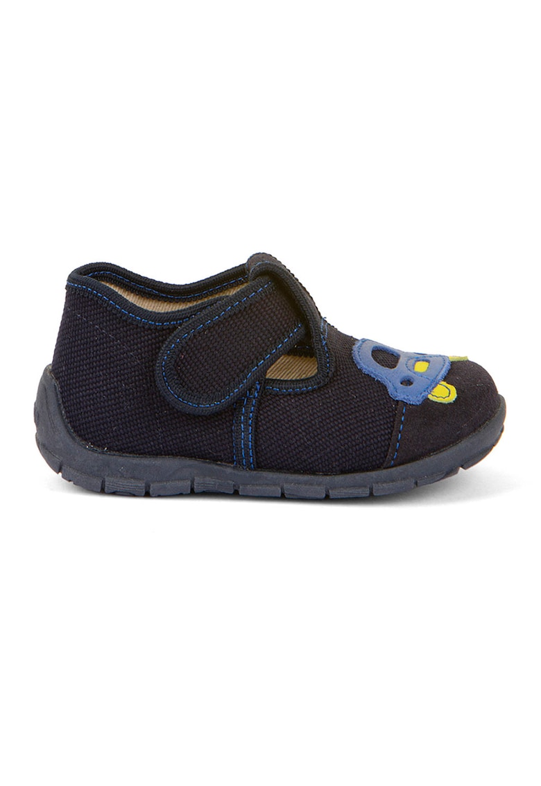 Pantofi cu inchidere velcro - garnituri din lana si brant detasabil - Bleumarin
