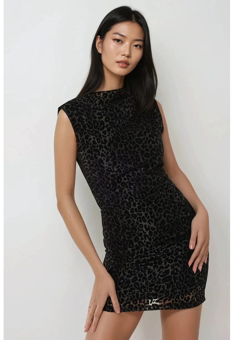Rochie mini -  mulata - imprimeu leopard - negru - textil