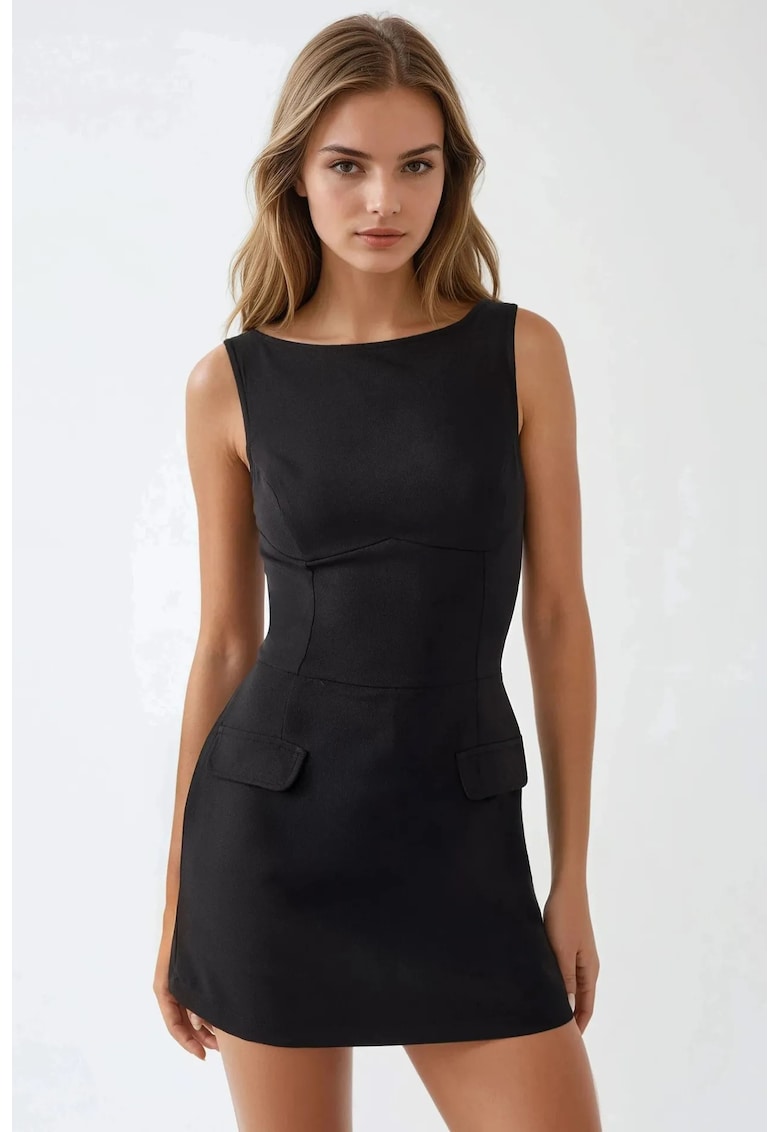 Rochie mini mulata cu pantaloni scurti -  negru - material textil