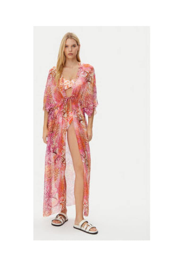Kimono de plaja din amestec de matase si maneci 3/4