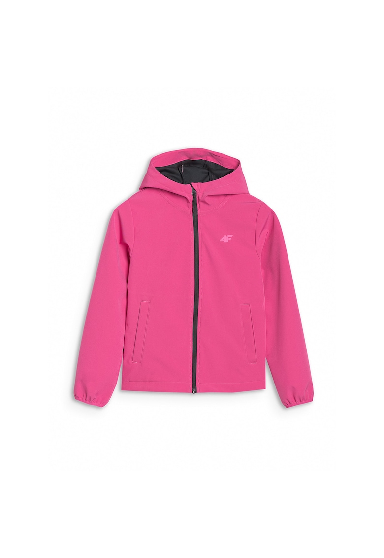 Jacheta softshell pentru fete -  rezistenta la vant - gluga - poliester - roz - hidrofob
