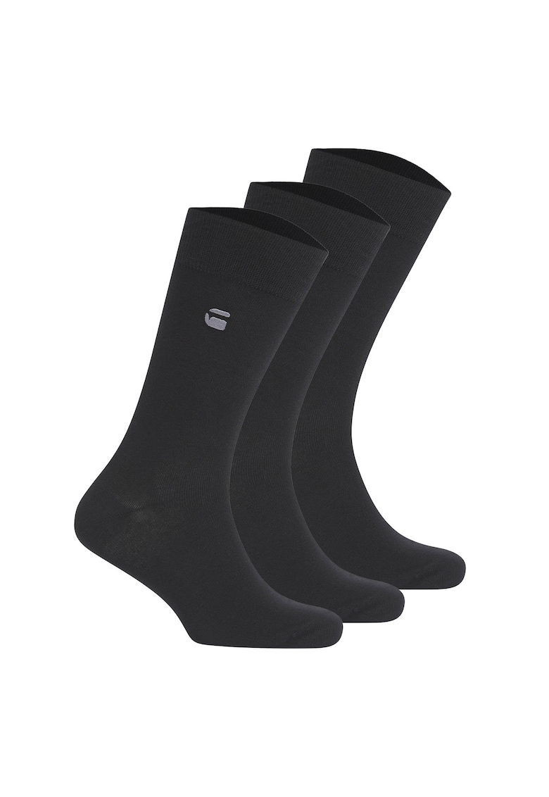 Set de sosete lungi cu logo brodat - 3 perechi - Negru