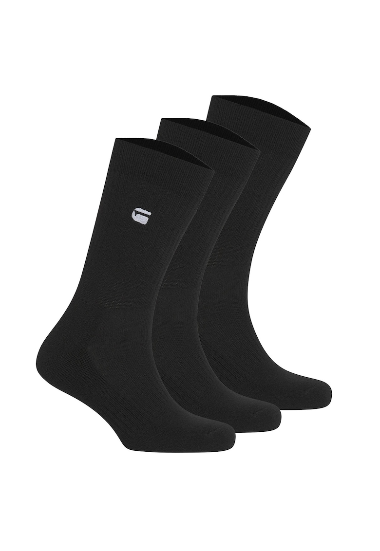 Set de sosete lungi cu logo brodat - 3 perechi - Albastru inchis