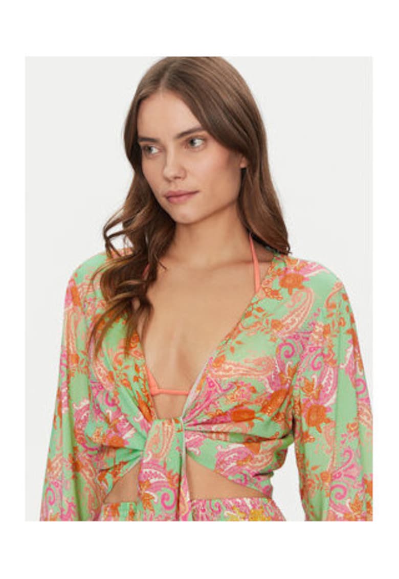 Bluza crop de plaja cu imprimeu paisley - Verde