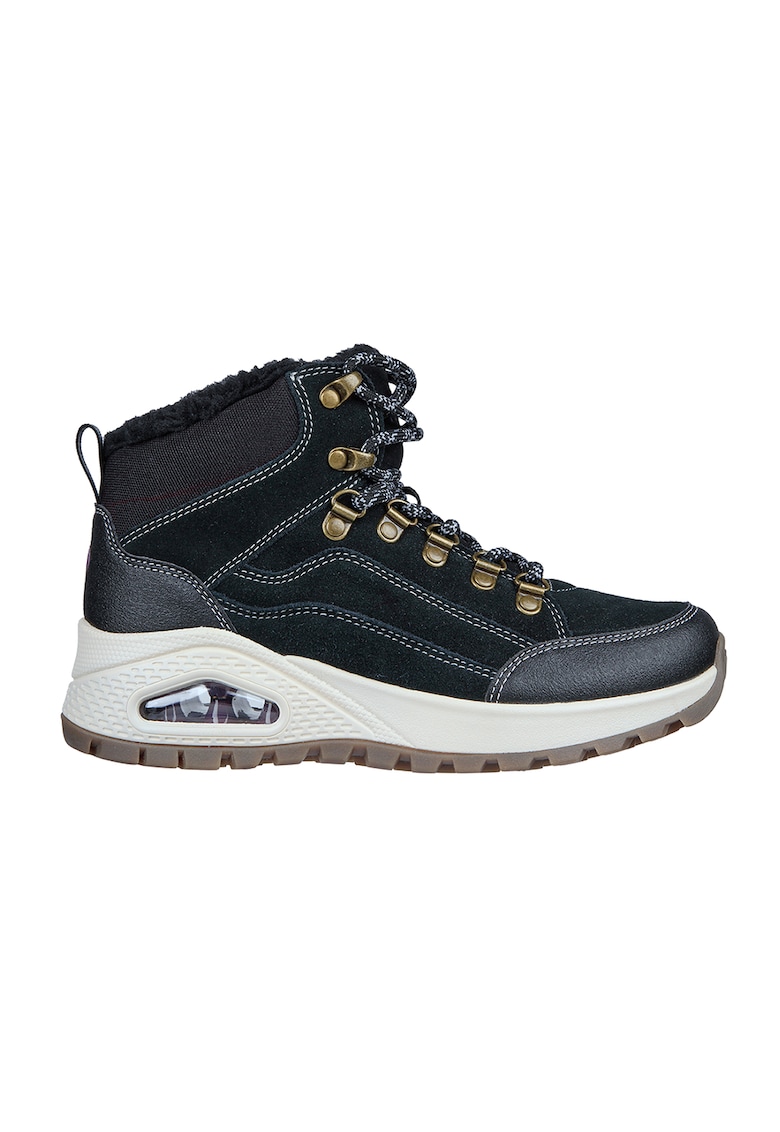 Ghete de piele intoarsa cu insertii din material textil si piele ecologica Uno Rugged-Winter Feels - Negru
